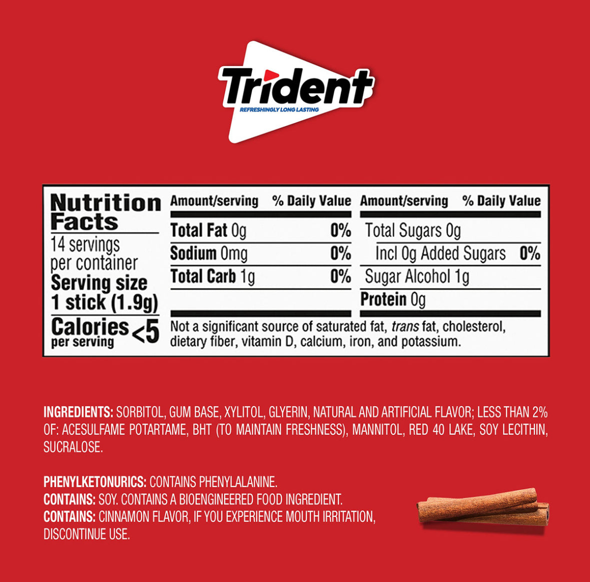 Chicles Trident Canela x 14 Sticks