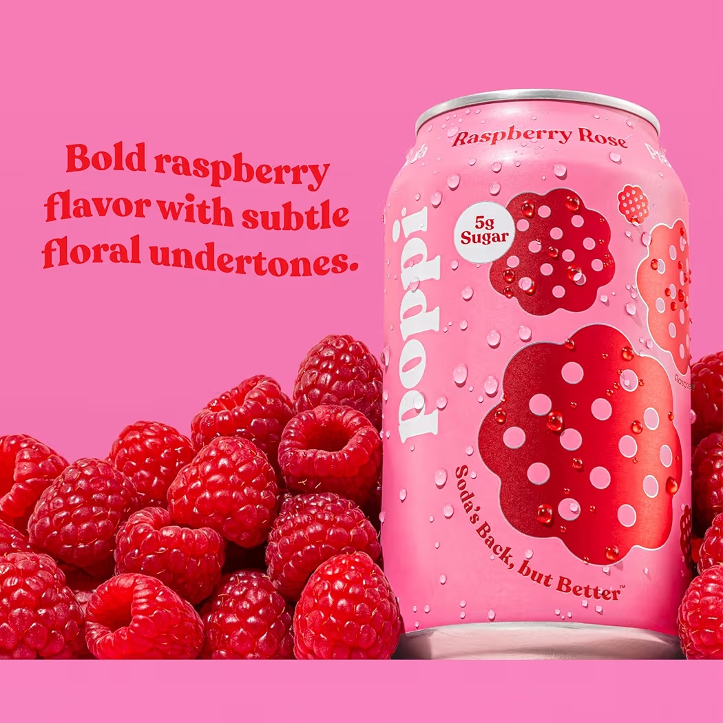 Soda Prebiótica Poppi Raspberry Rose 355 mL