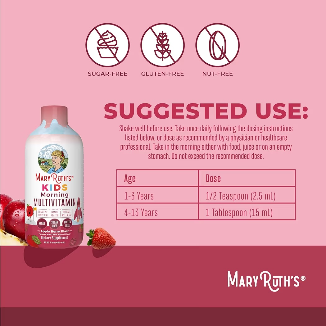 MULTIVITAMIN: Liquid Morning Mary Ruth’s Kids Apple Berry Blast 450 mL