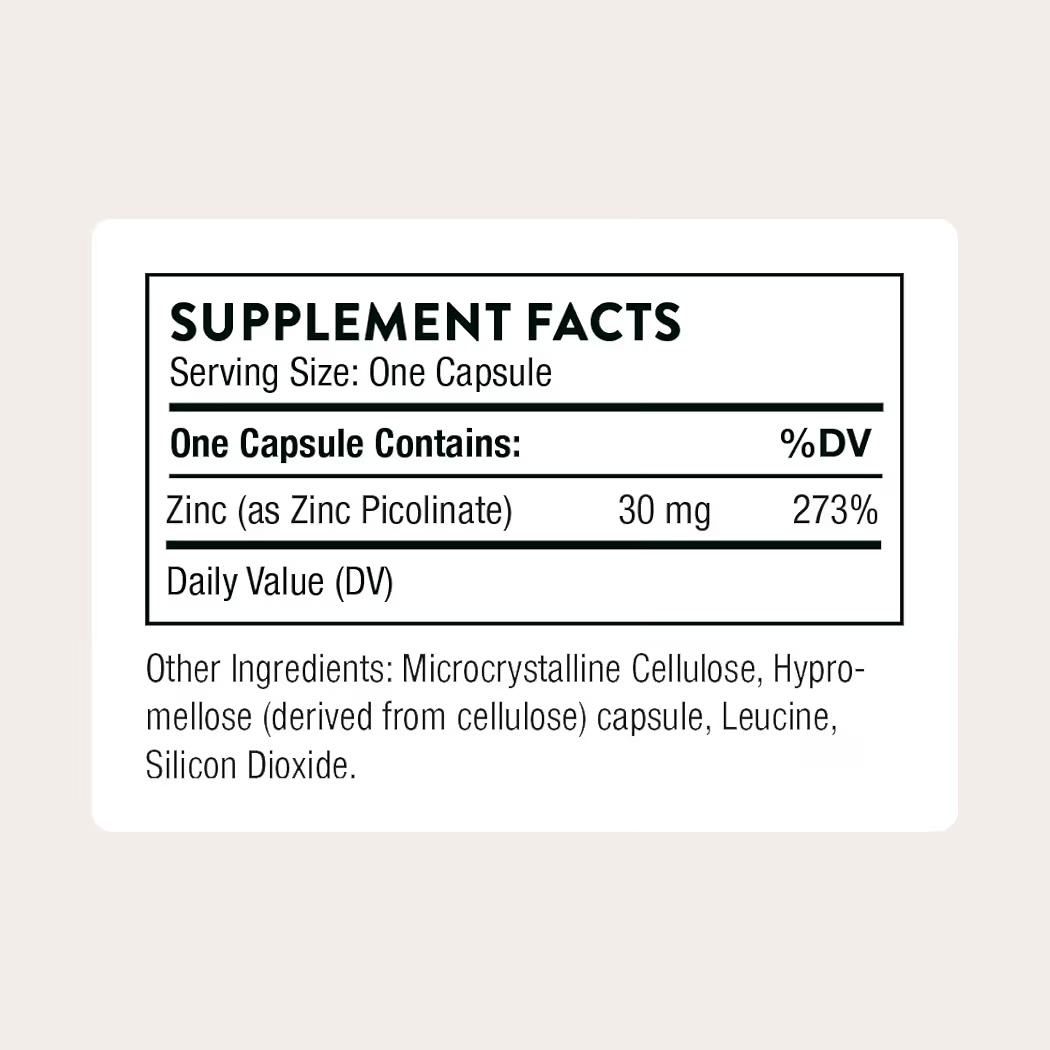 ZINC: Cápsulas Thorne Zinc Picolinate 30mg x60 Unidades