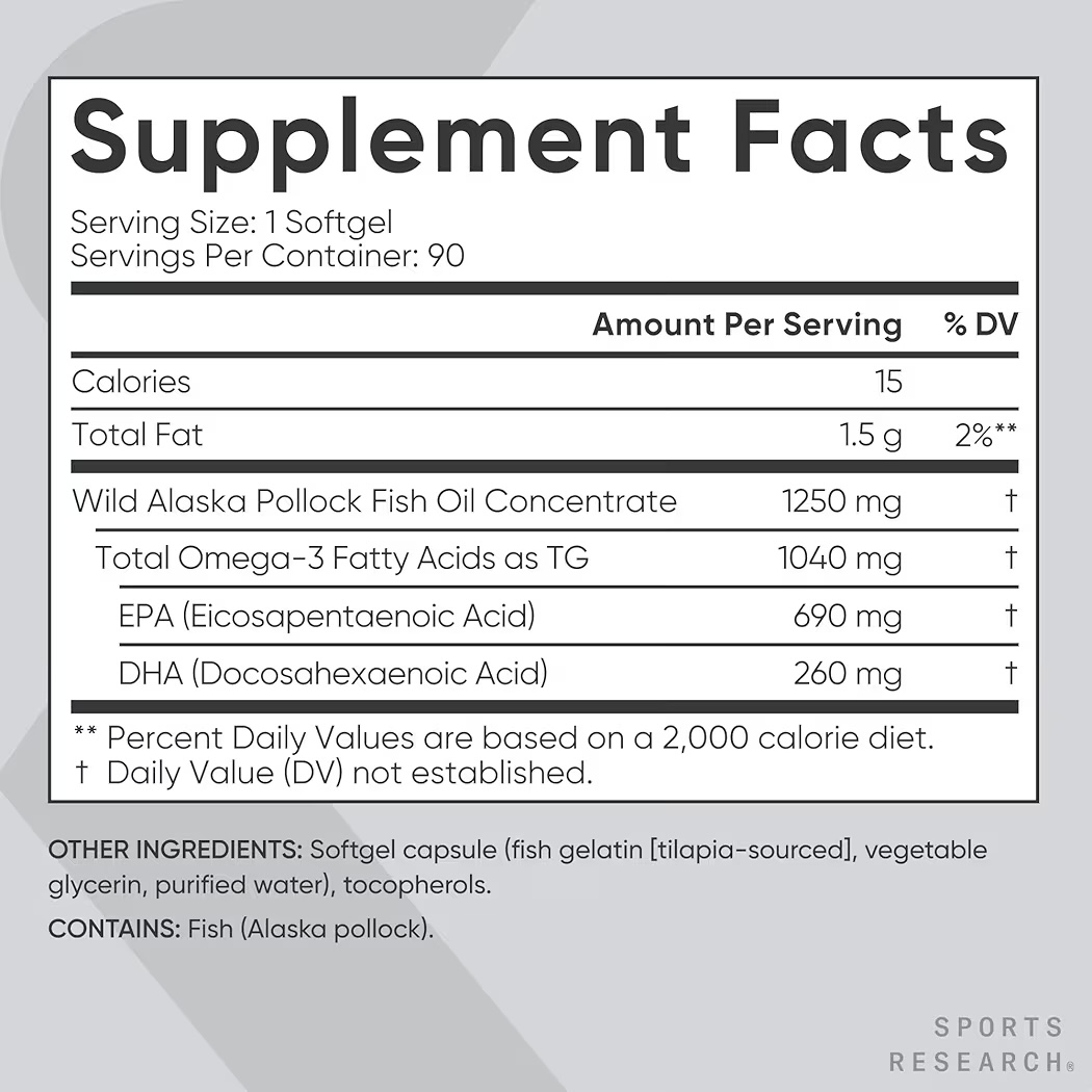 OMEGA 3: Cápsulas Blandas Sports Research Alaskan Omega 3 Fish Oil Triple Strength x90 Unidades