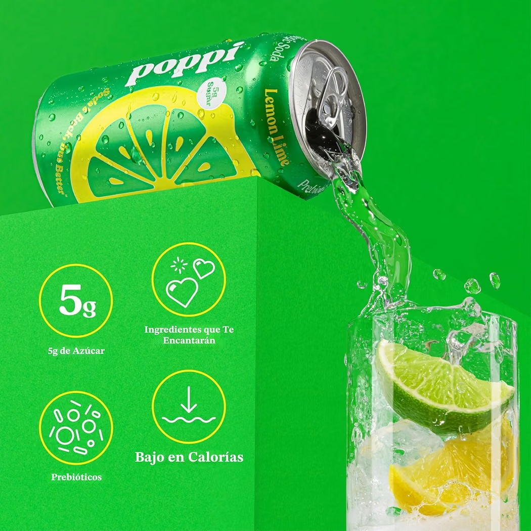 Soda Prebiótica Poppi Lemon Lime 355 mL