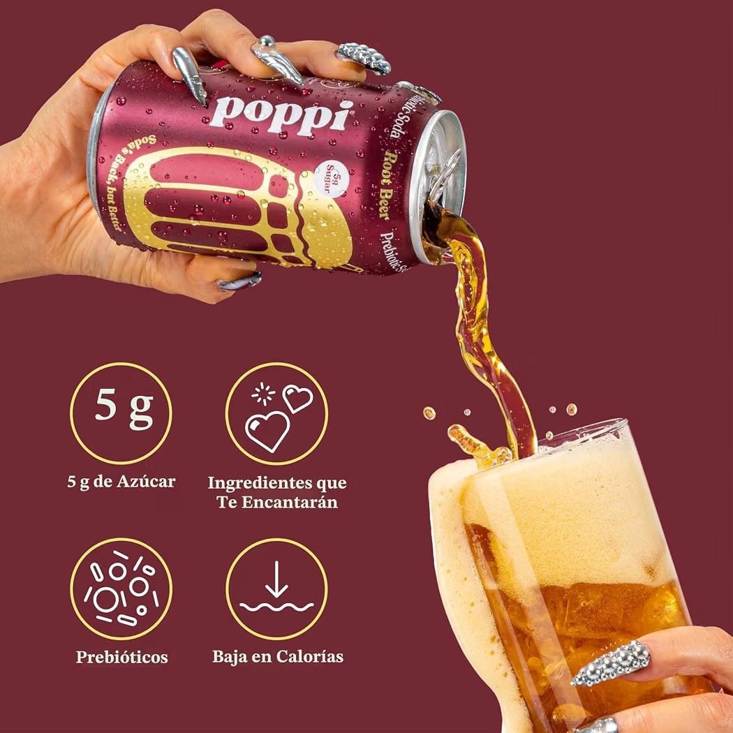 Soda Prebiótica Poppi Root Beer 355 mL