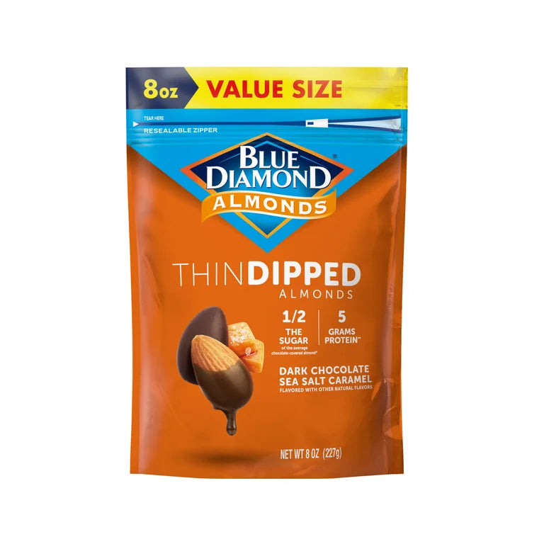 Almendras Cubiertas Blue Diamond Dark Chocolate & Sea Salt Caramel Tamaño Grande 227g