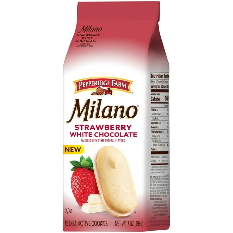 Galletas Rellenas Pepperidge Farm Milano Fresa + Chocolate Blanco Tamaño Grande 198g