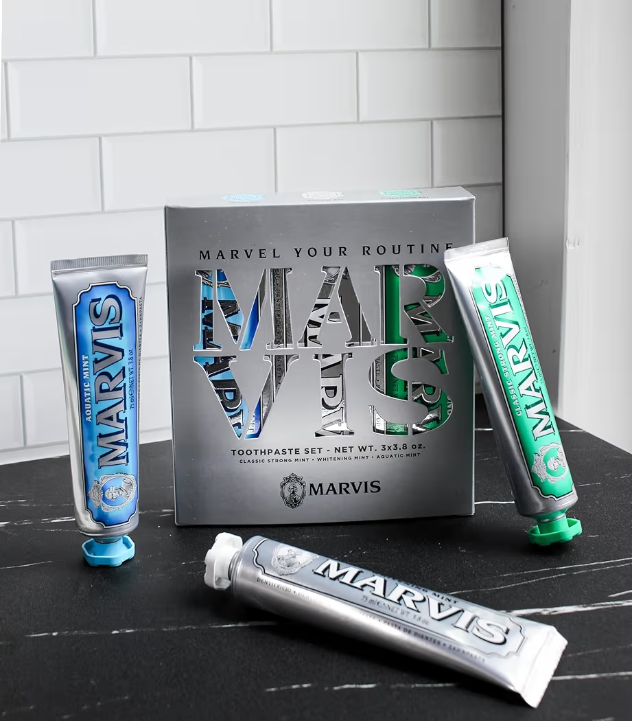 Pasta Dental Marvis Pack x3 Unidades Italia - Aquatic Mint, Whitening Mint, Classic Strong Mint