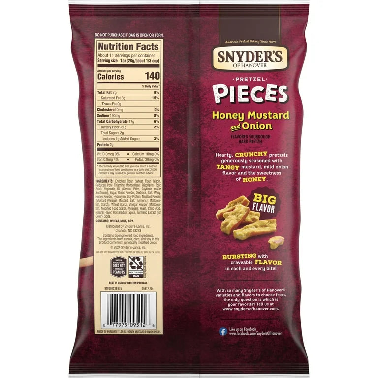 Pretzels Snyder’s of Hanover Miel Mostaza & Cebolla Tamaño Grande 318g