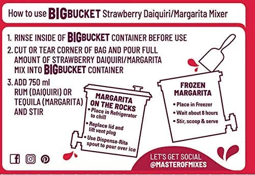 Mezcla Lista Big Bucket Master Of Mixes Srawberry Daiquirí/Margarita (Just Add Rum or Tequila) 2.8L
