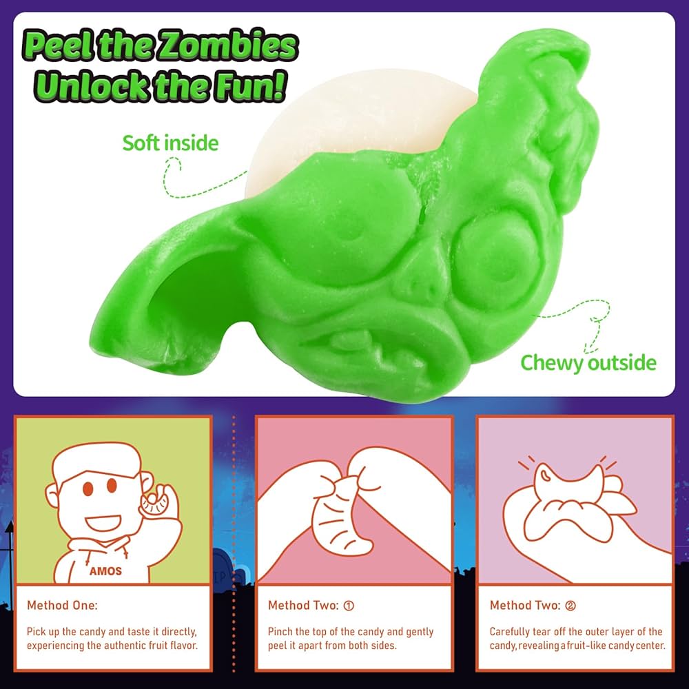 HALLOWEEN: Gomitas Frutos Verdes Pelables Amos Peelerz Gummy Zombie 240g