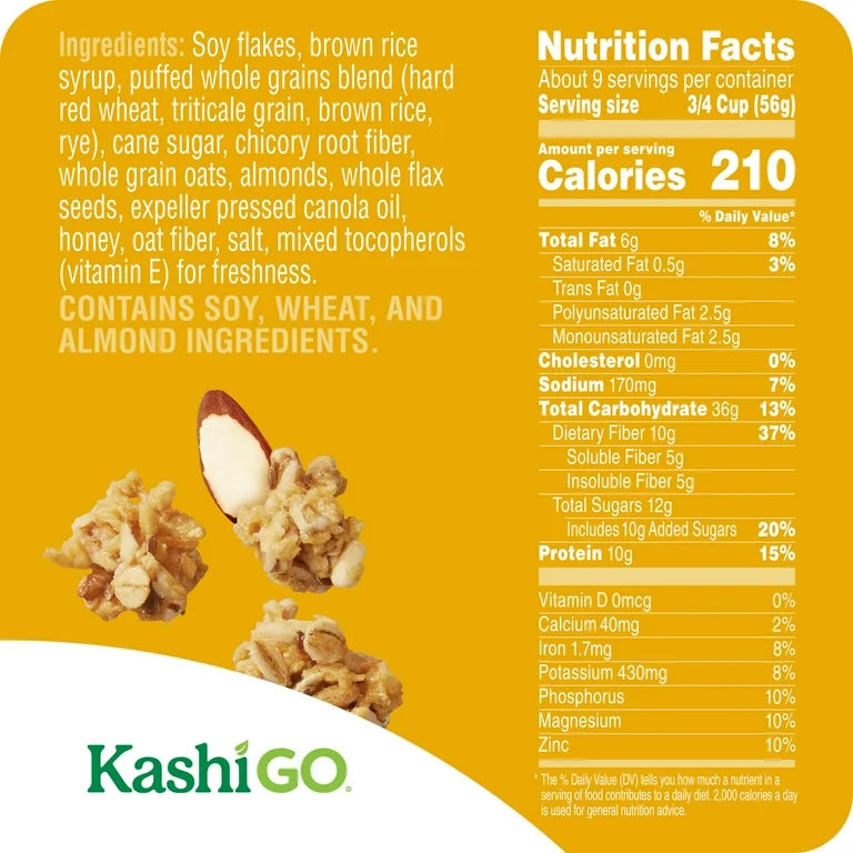 Cereal Kashi GO Almendra, Miel, Lino Crunch 10g Proteína 10g Fibra - 501g