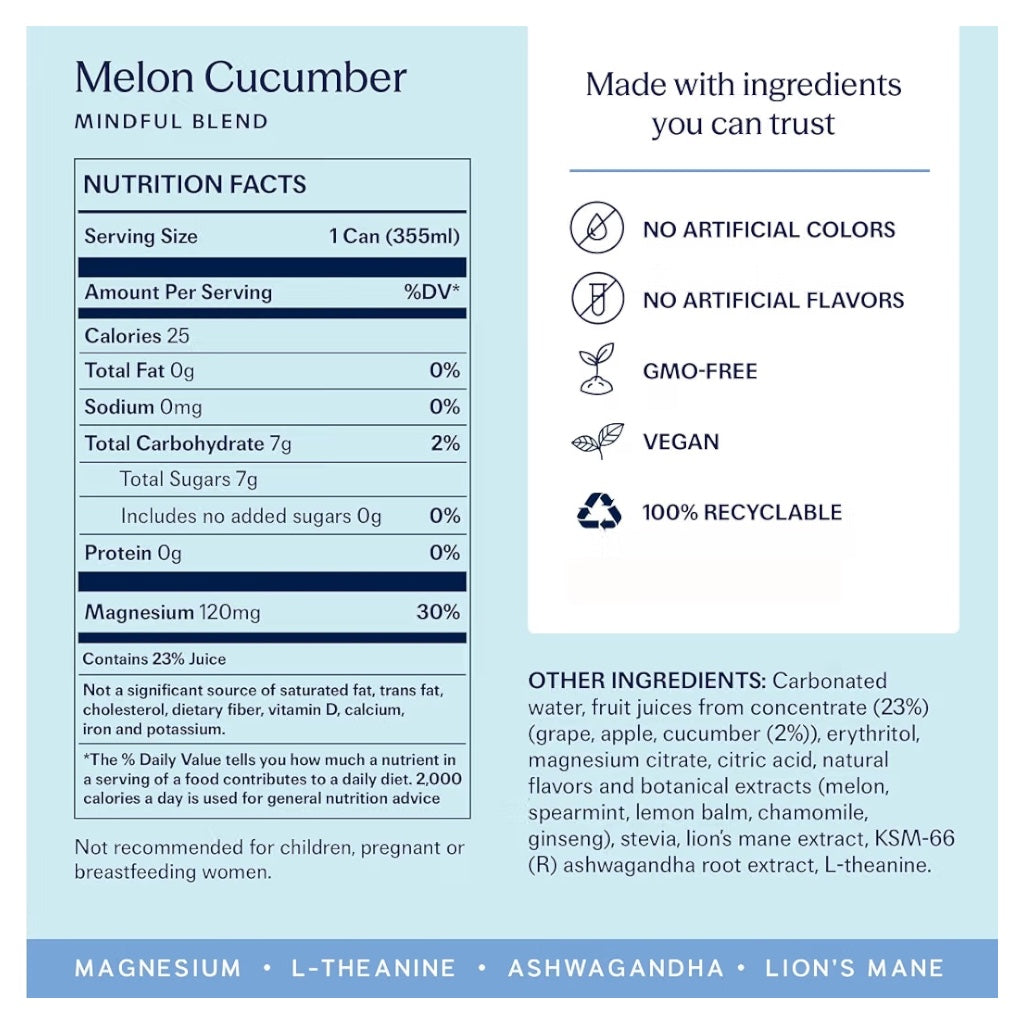 CALM: Bebida Seltzer Trip Mindful Blend Melon Cucumber 355 mL