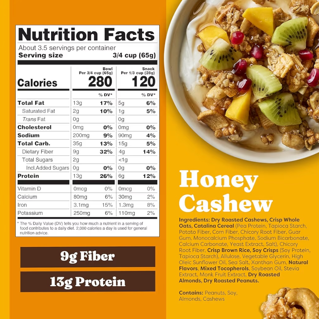 Granola Proteica Catalina Crunch Miel & Marañones Honey Cashew Tamaño Grande 227g