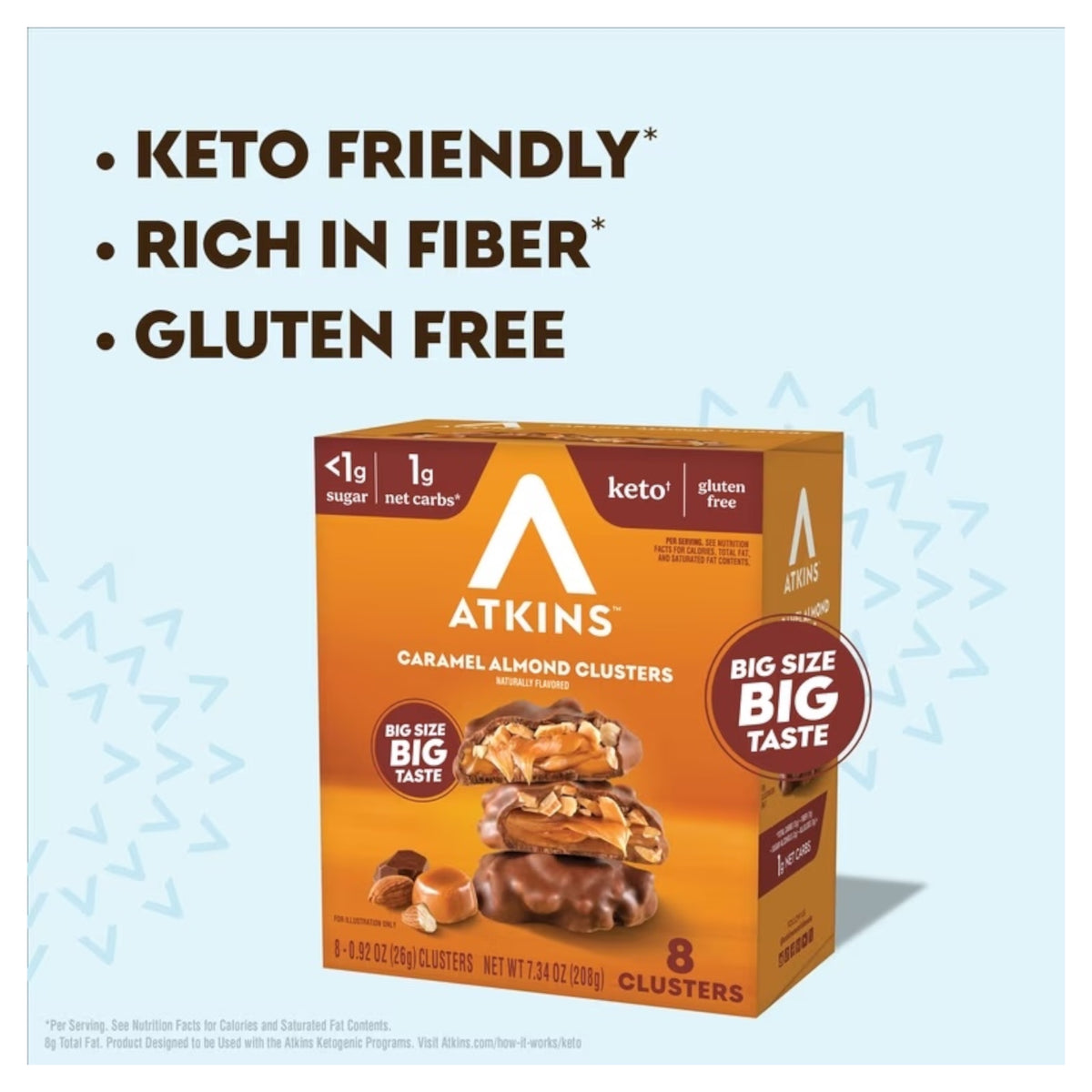 Chocolates Atkins Caramel Almond Clusters x8 Unidades - 208g