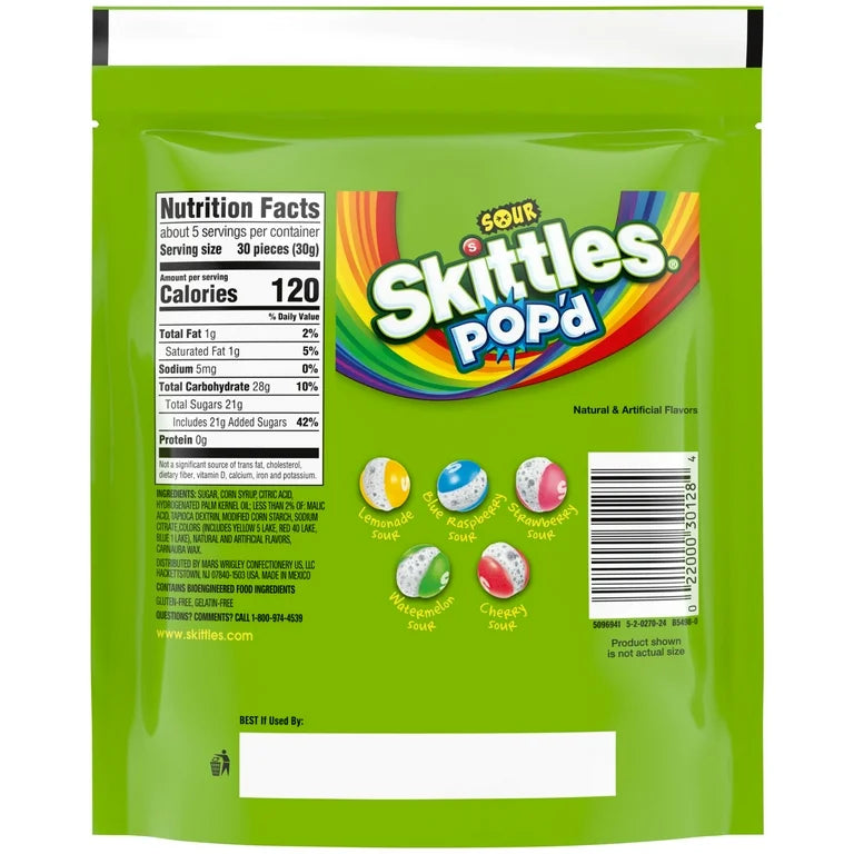 Skittles POP’d Sour Tamaño Grande 155g