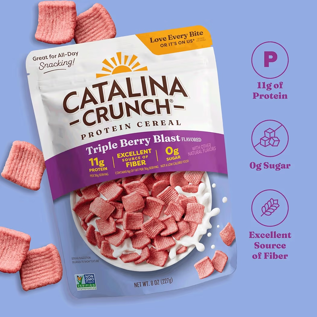 Cereal Proteico Sin Azúcar Catalina Crunch Triple Berry Blast 227g