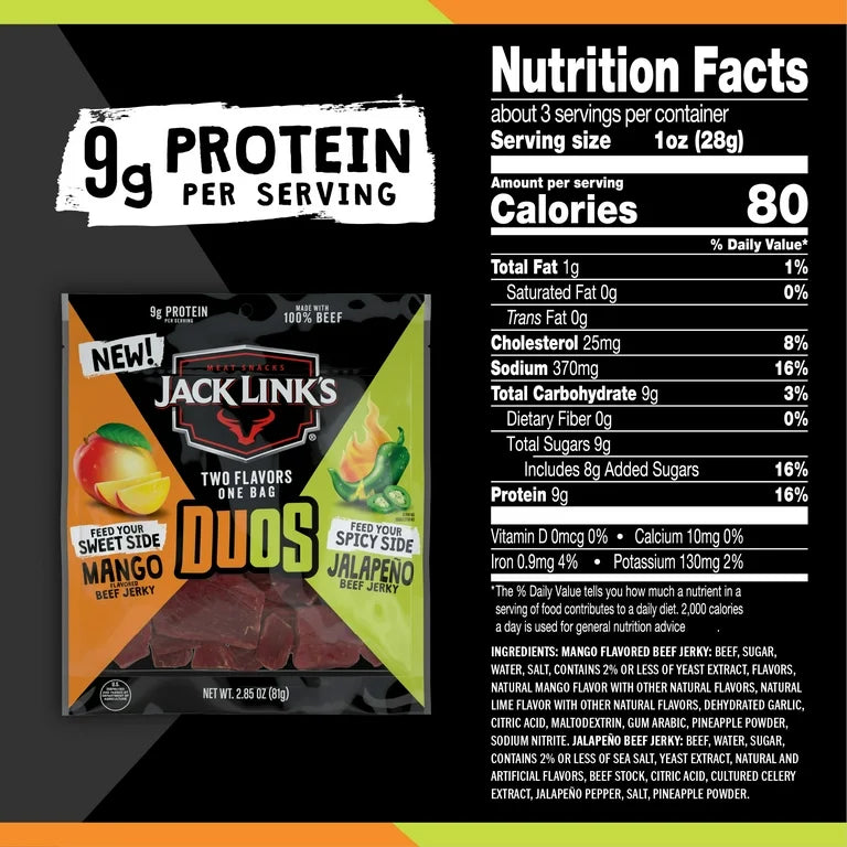 Jack Link’s Beef Jerky DUOS Mango-Jalapeño 9g Proteína 81g