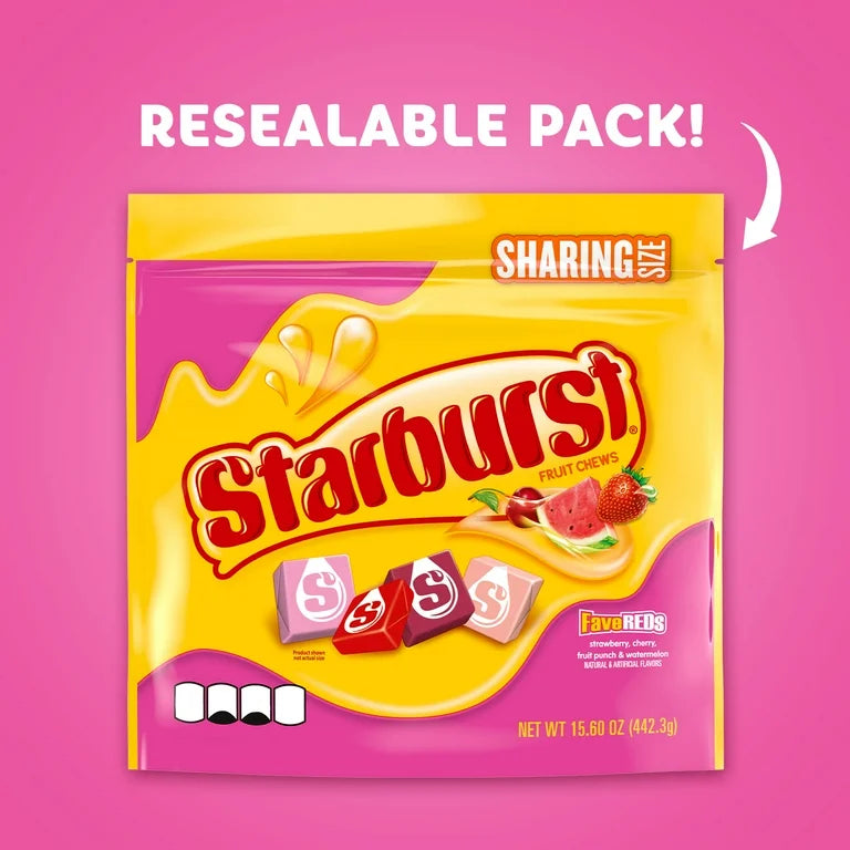 Caramelos Masticables Starburst FaveReds Fruit Chews Tamaño Grande 442g
