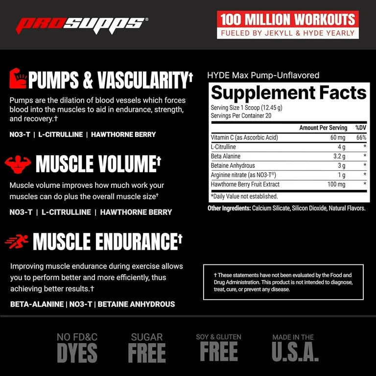 Suplemento Pre-Entreno Prosupps Hyde Max Pump Sin Sabor 248g