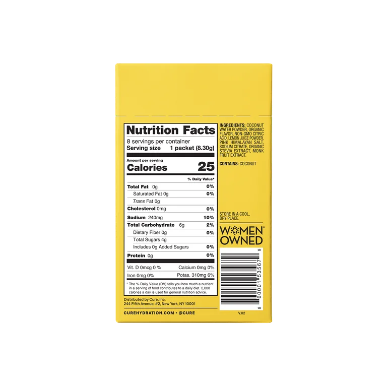 Bebida Vegana Cure Hydrating Electrolyte Drink Mix Limonada x8 Unidades - 58g