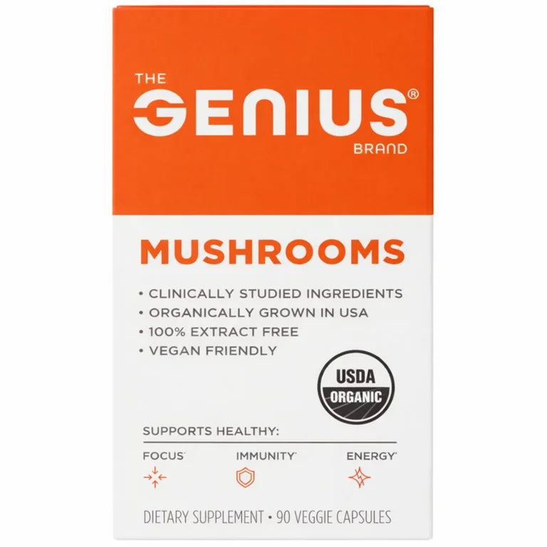 Cápsulas Veganas Genius Hongos Mushrooms Apoyo Inmunológico, Concentración & Energía x90 Unidades