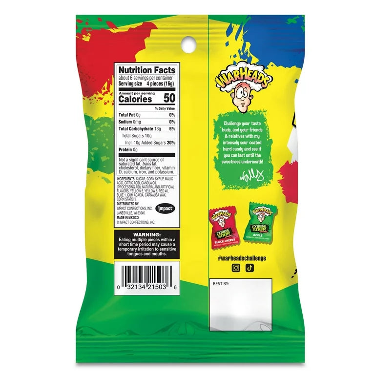 Warheads Caramelo Duro Ácido Extremo Surtido 28g