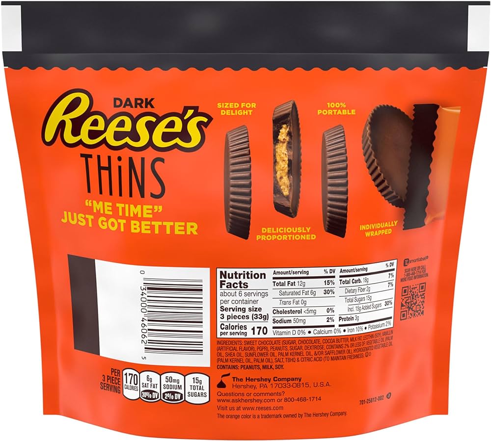 Reese’s Thins Dark Chocolate + Mantequilla de Maní Tamaño Grande 208g