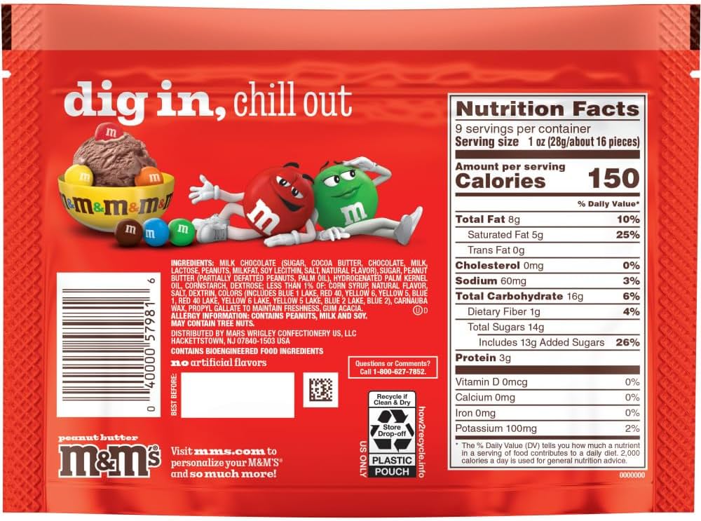 M&M’s Mantequilla de Maní Tamaño Grande 255g