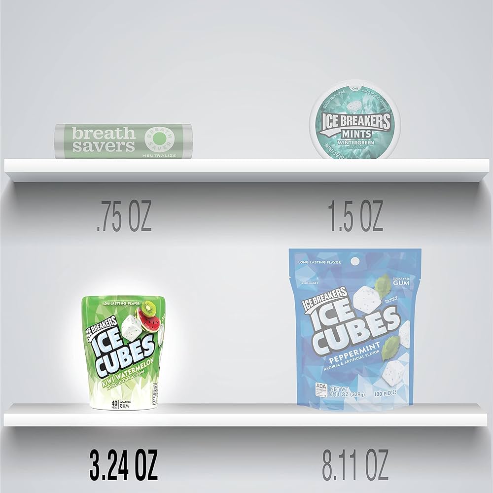Chicles Ice Cubes Sin Azúcar Kiwi Sandía x40 Unidades