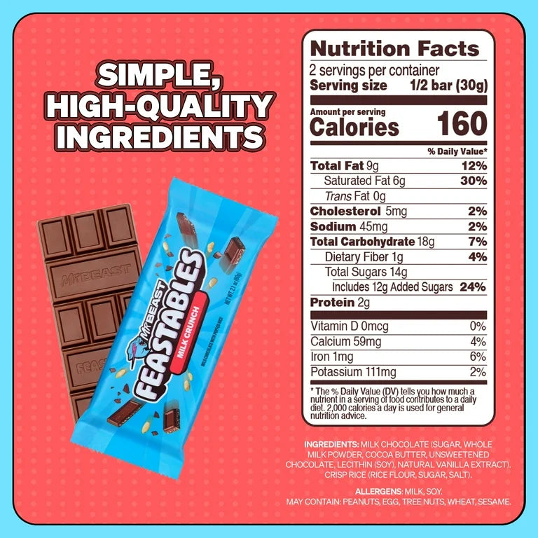 Chocolate Feastables Mr Beast Milk Crunch Tamaño Grande 60g
