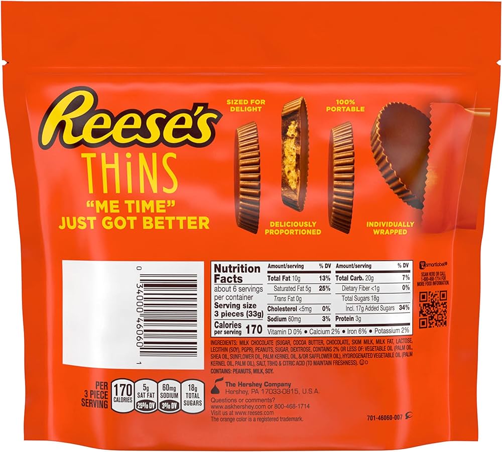 Reese’s Thins Chocolate + Mantequilla de Maní Tamaño Grande 208g