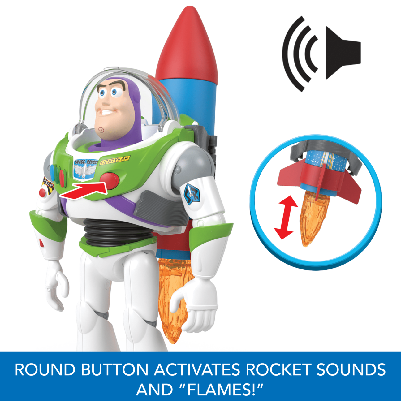 Disney Pixar Toy Story Buzz Lightyear a Escala Frases y Sonidos + Cohete