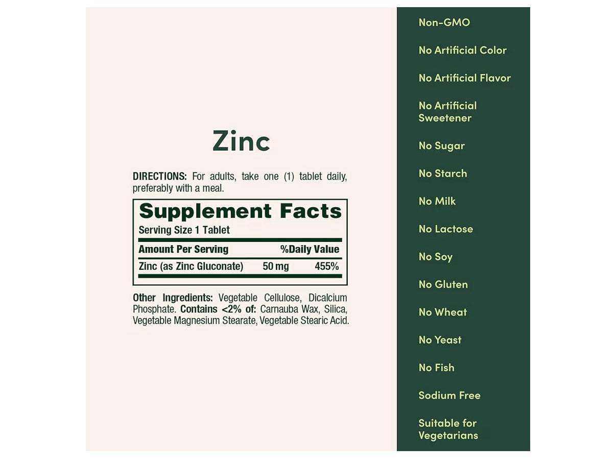 ZINC: Tabletas Nature’s Bounty Zinc 50mg x250 Unidades