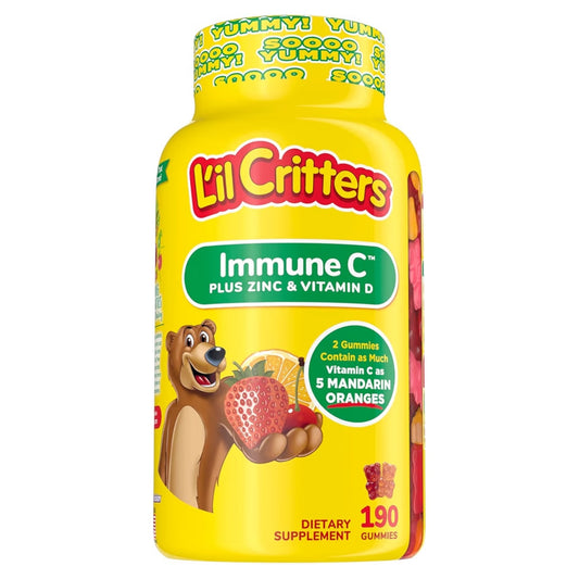 KIDS IMMUNE C: Gomitas L’il Critters + Zinc & Vitamina D Sabor Frutal x190 Unidades