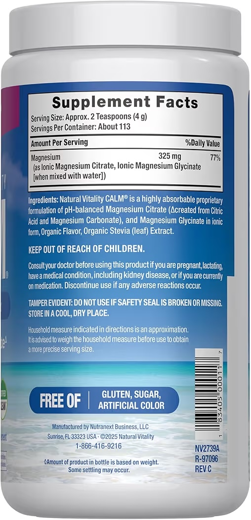 CALM: Suplemento Dietético Natural Vitality Relaxing Drink Mix Raspberry - Lemon 453g