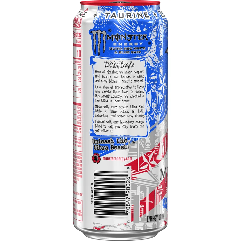 Monster Energy Ultra Red White & Blue Razz Sin Azúcar 473 mL