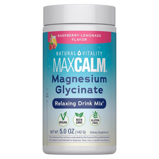 MAXCALM: Mezcla Bebida Relajante Natural Vitality Magnesium Glycinate Sabor Limonada Frambuesa 142g