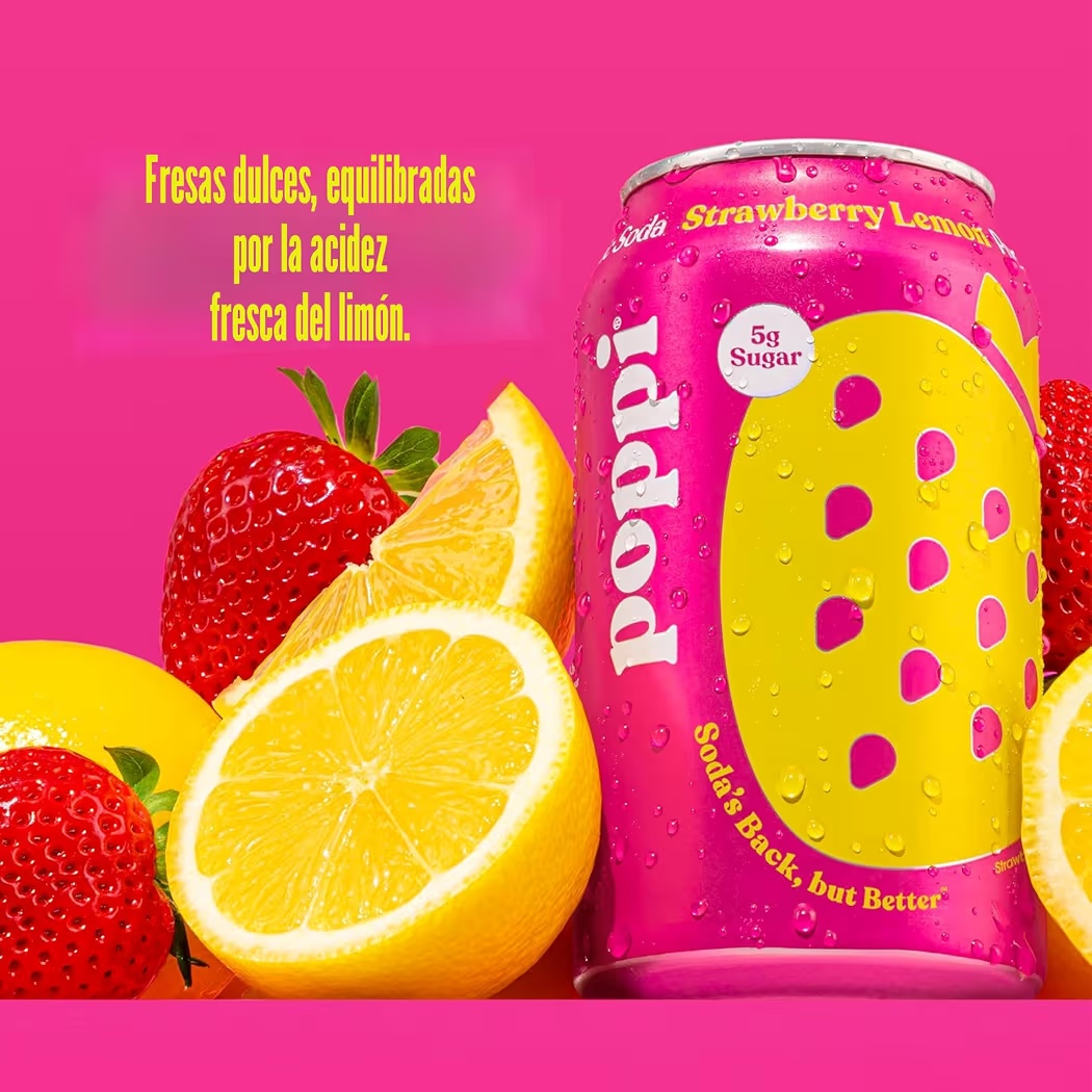 Soda Prebiótica Poppi Strawberry Lemon 355 mL