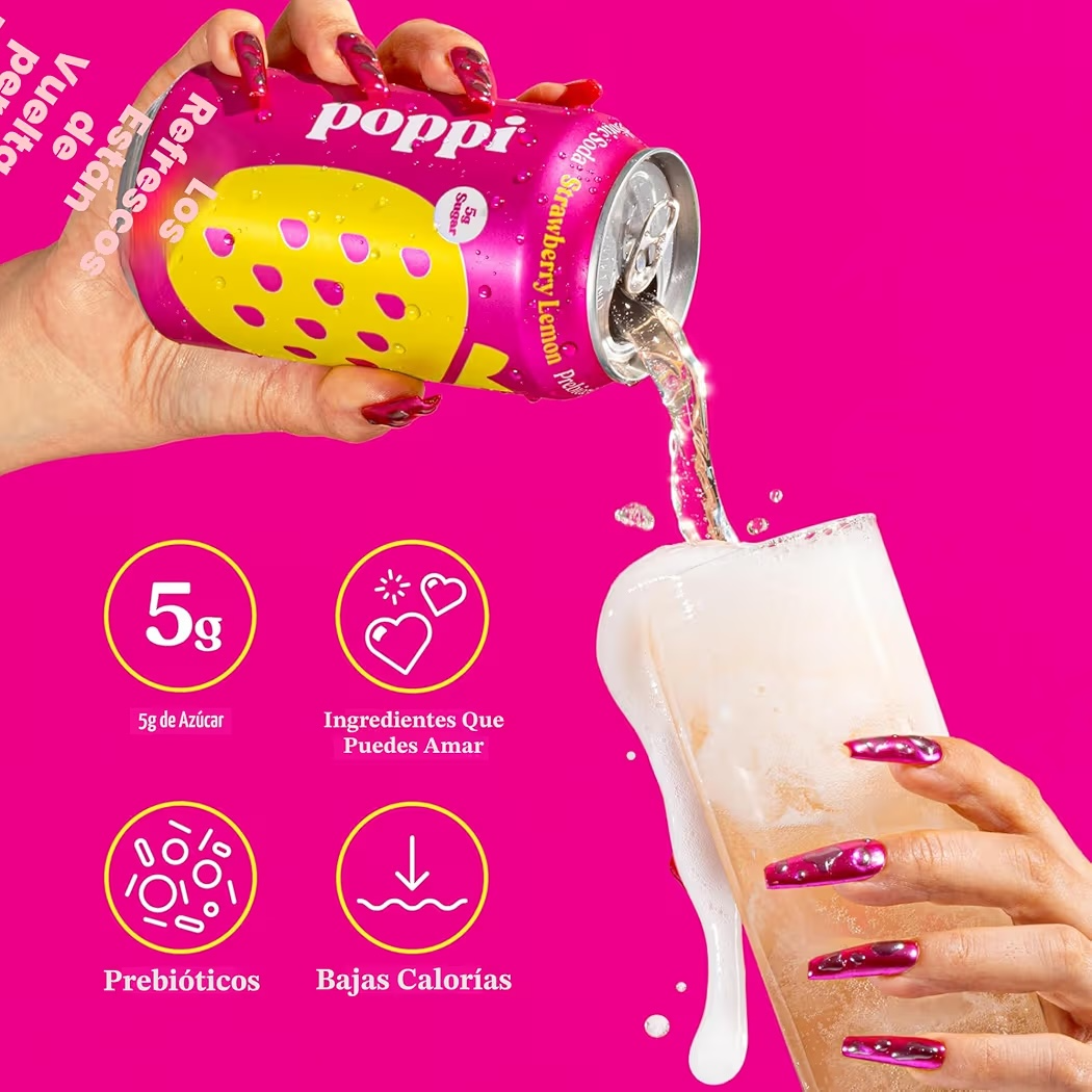 Soda Prebiótica Poppi Strawberry Lemon 355 mL