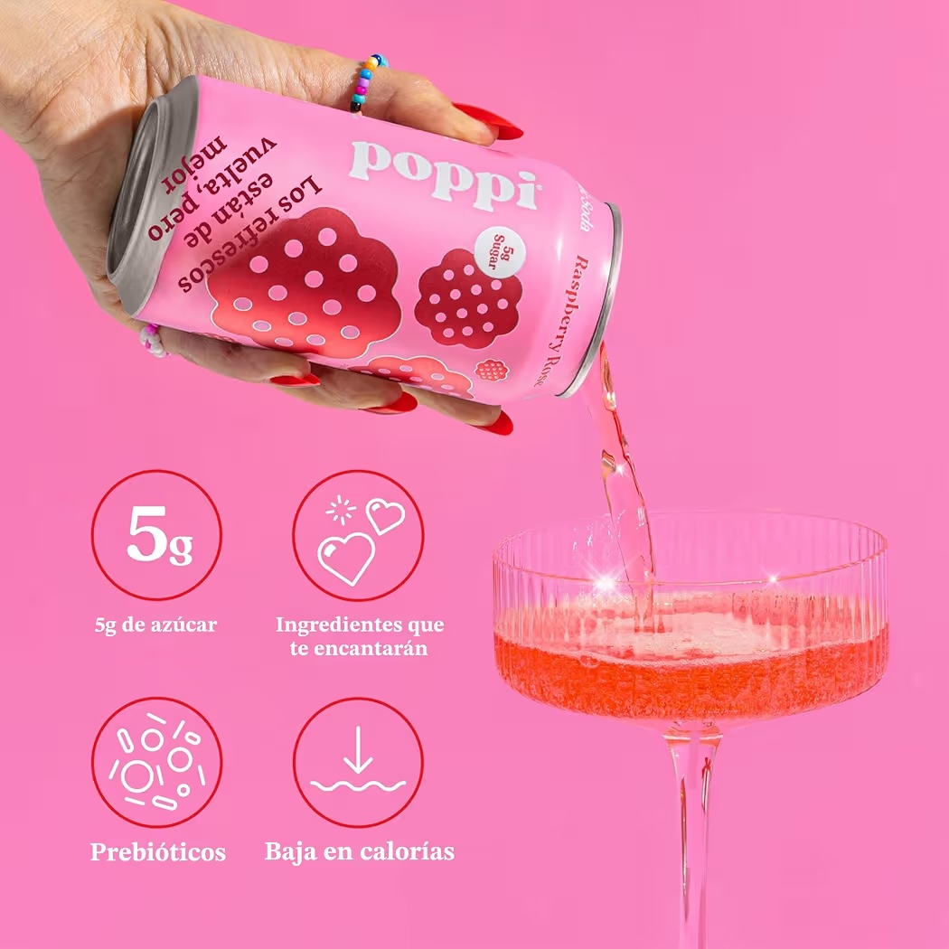 Soda Prebiótica Poppi Raspberry Rose 355 mL
