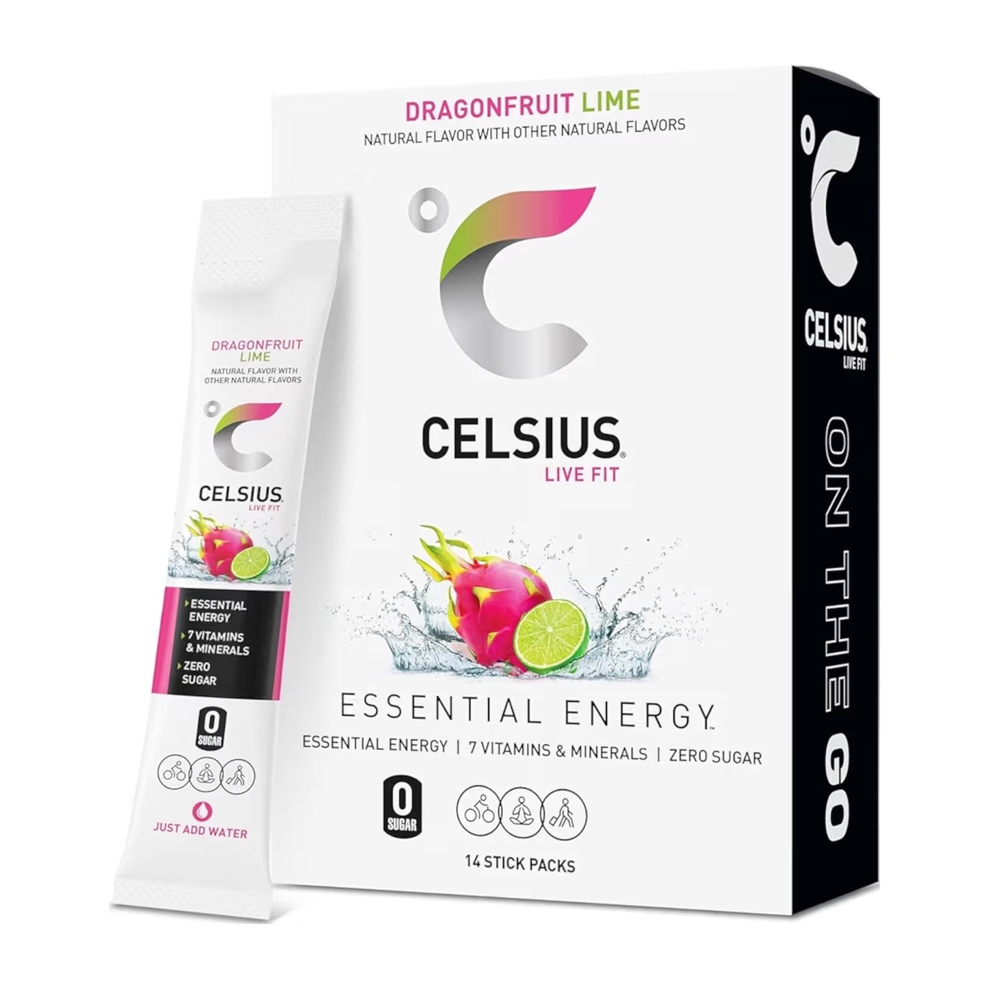 Barras Polvo Celsius Essential Energy Sin Azúcar Dragonfruit Lime x14 Unidades