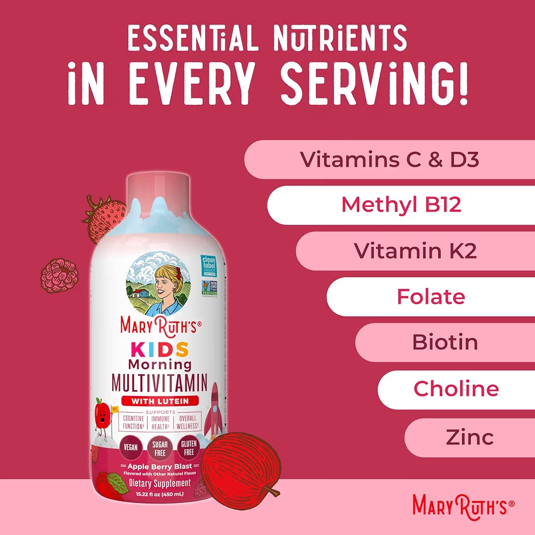 MULTIVITAMIN: Liquid Morning Mary Ruth’s Kids Apple Berry Blast 450 mL