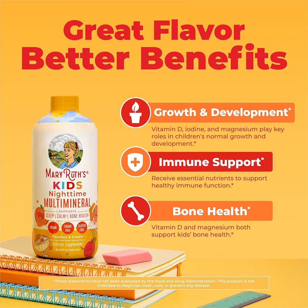 MULTIMINERAL: Liquid Nighttime Mary Ruth’s Kids Peaches & Cream 450 mL