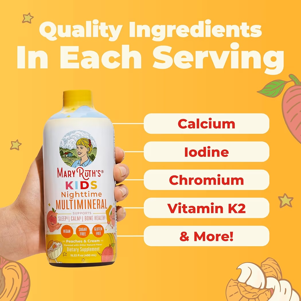 MULTIMINERAL: Liquid Nighttime Mary Ruth’s Kids Peaches & Cream 450 mL