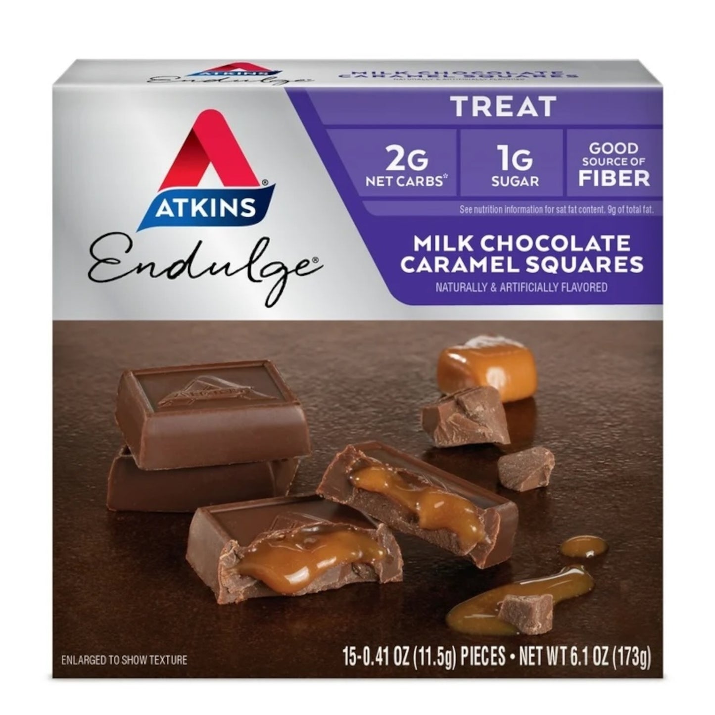 Cuadrados Chocolate & Caramelo Atkins Endulge x15 Unidades - 173g