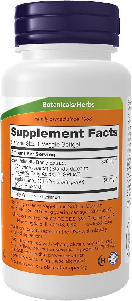 MEN’S HEALTH: Cápsulas Blandas Now Saw Palmetto Extract 320mg x90 Unidades
