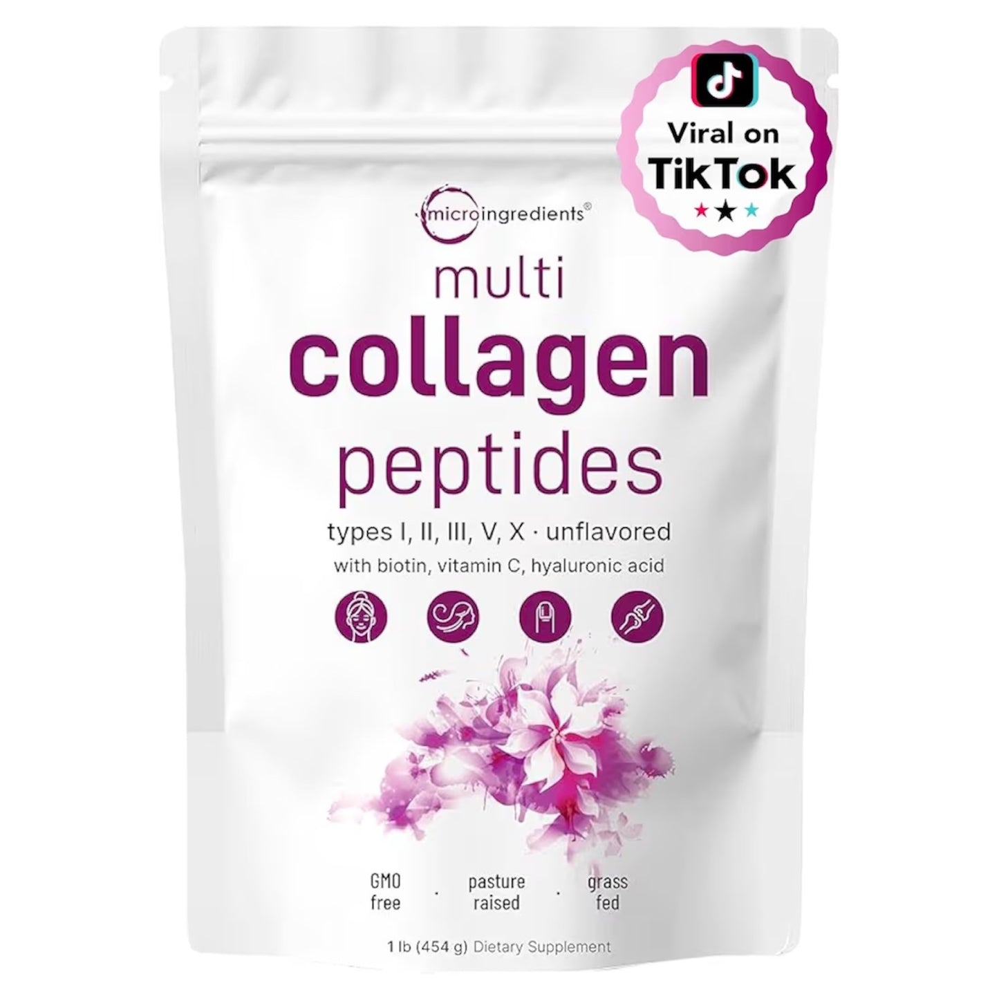 PEPTIDES: Multicolágeno Tipo l, ll, lll, V, X Micro Ingredients Sin Sabor 454g