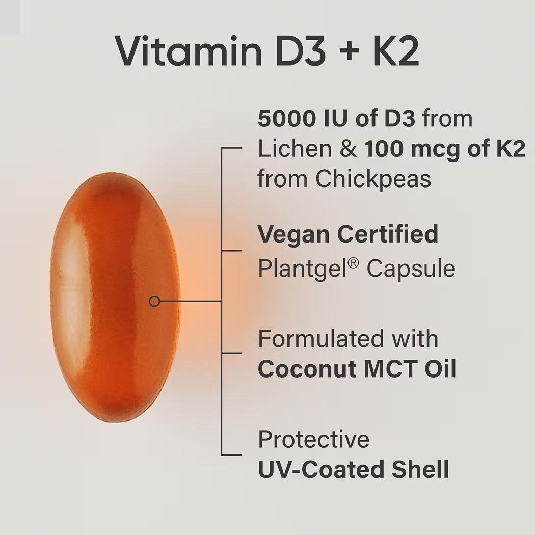 PLANT BASED: Cápsulas Blandas Vitamina D3 + K2 Sports Research x120 Unidades