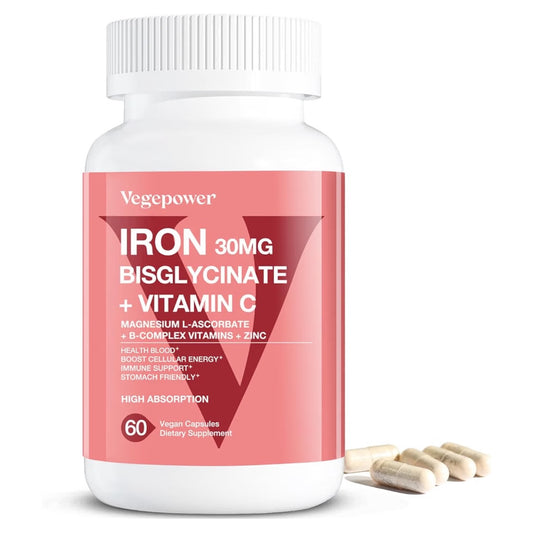 IRON: Cápsulas Veganas Bisglicinato + Vitamina C Vegepower Hierro 30mg x60 Unidades