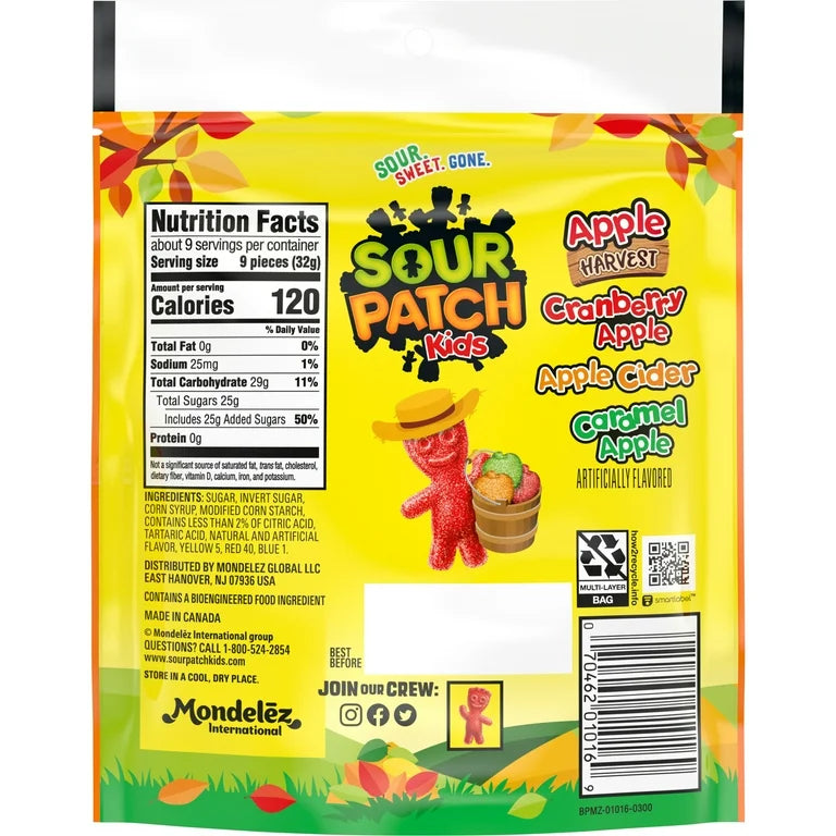 Gomitas Sour Patch Apple Harvest Manzanas de Sabores Tamaño Grande 283g