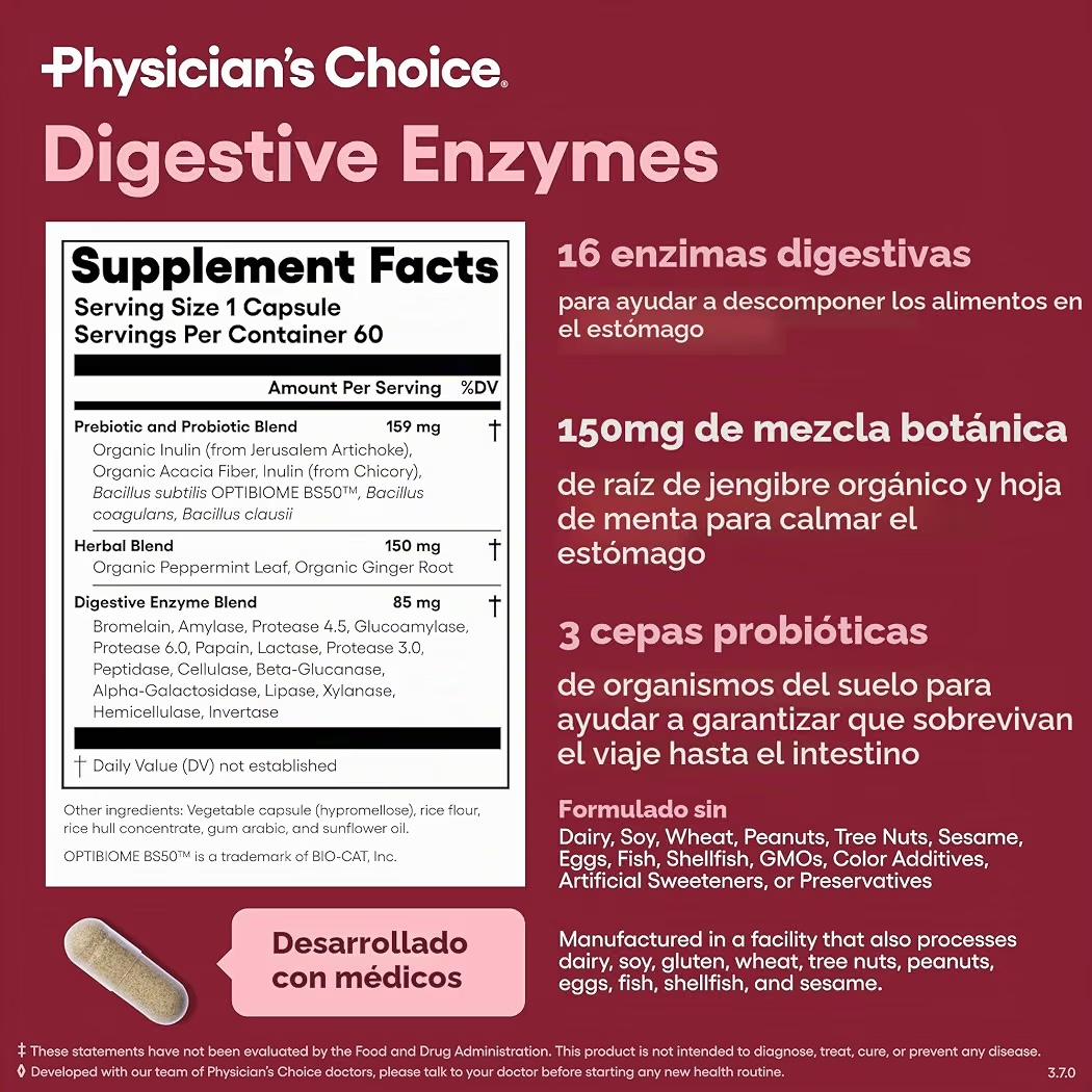 DIGESTIVE: Cápsulas Physician’s Choice Digestive Enzymes Dual Action x60 Unidades